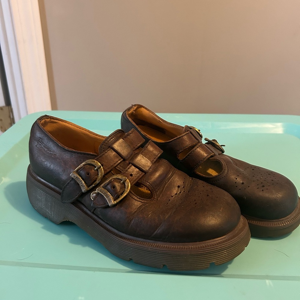 Dr. Martens Dark Brown Leather Buckle mar janes made in England fits a us7